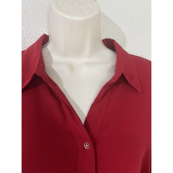 Chicos Red Pleated Back Button Up Blouse Shirt Size 3 Or XL - Picture 6 of 12
